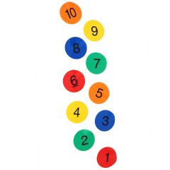 numbered circular 1 to 10 Spot Markers in colors: Red, green, blue, yellow and orange (2 of each color)