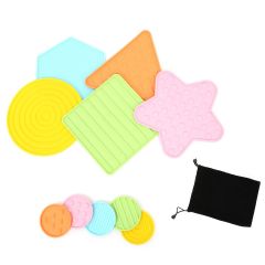 5 large shapes and 5 small circles with a small drawstring pouch