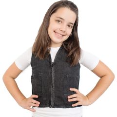 Girl smiling while wearing the Black Stretch Denim Weighted Vest