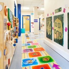 Sensory Hallway set up with with Sensory activities on the walls and floor