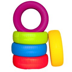 Set of 5 Obstacle Tires: Green, red, blue, yellow and purple. 