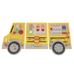 Wall Panels - Yellow and black school bus with multi-colored interactive elements