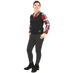 Woman smiling while wearing the Adult Weighted Compression Vest in the color black