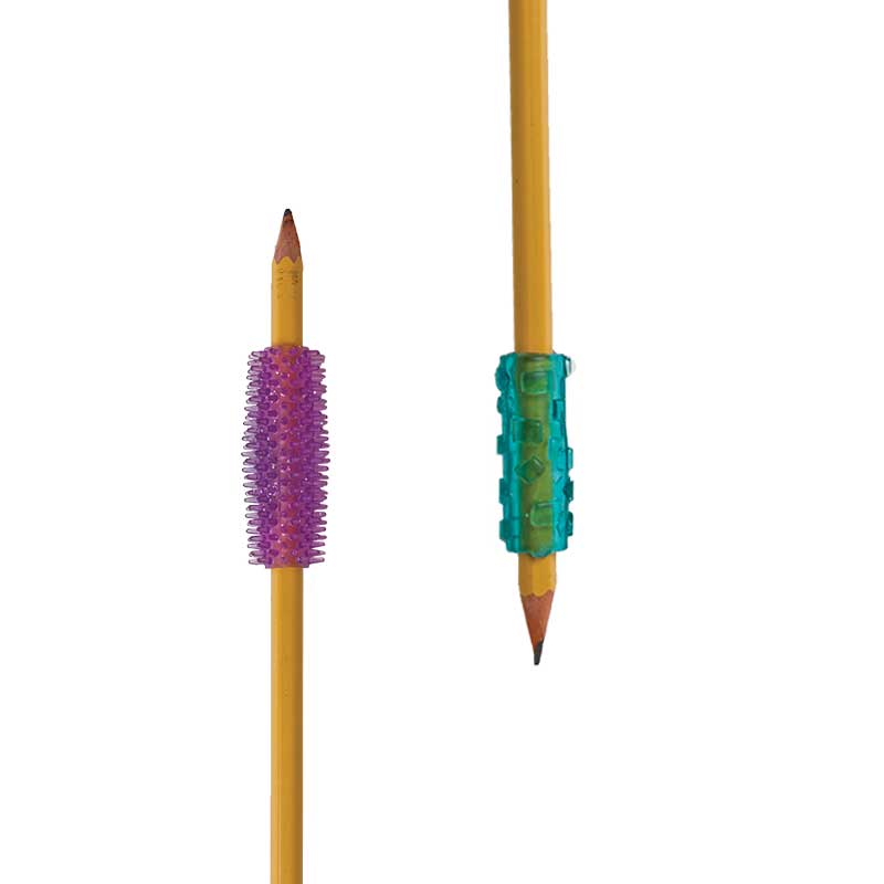 These colorful, textured pencil grips help teach students how to hold a pencil and how to improve ha